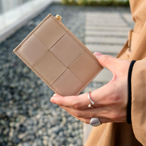 オシャレな編み上げデザイン 柔らか羊革 ミニ財布 フラグメントケース