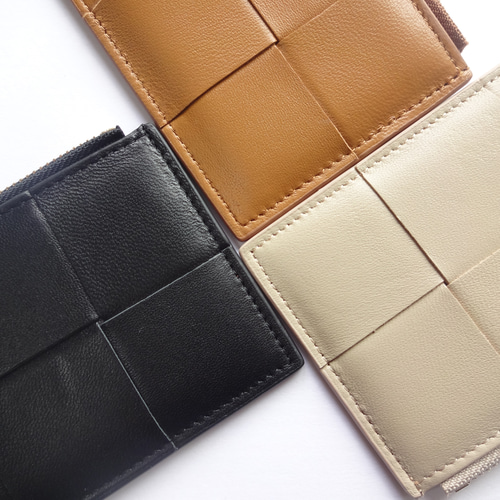 オシャレな編み上げデザイン 柔らか羊革 ミニ財布 フラグメントケース