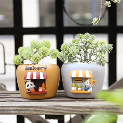 ミニプランター 可愛い植木鉢 小型 卓上用 多肉植物用 パンダ ネコ花器 観葉植物用 フラワーポット 1枚目の画像