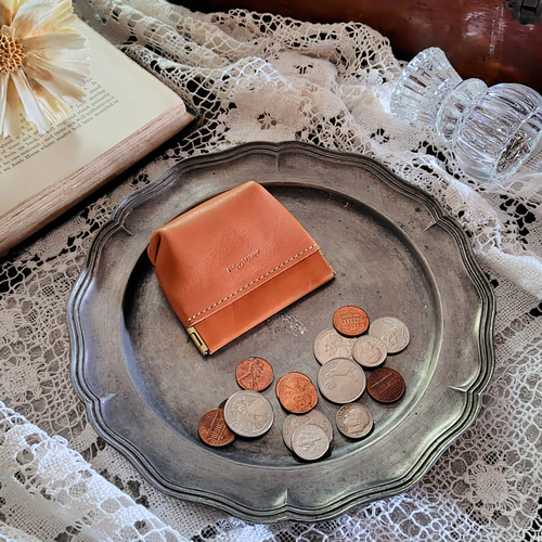 Coin case mini◇コインケース◇バネ口◇キャメル◇アクセサリーケース