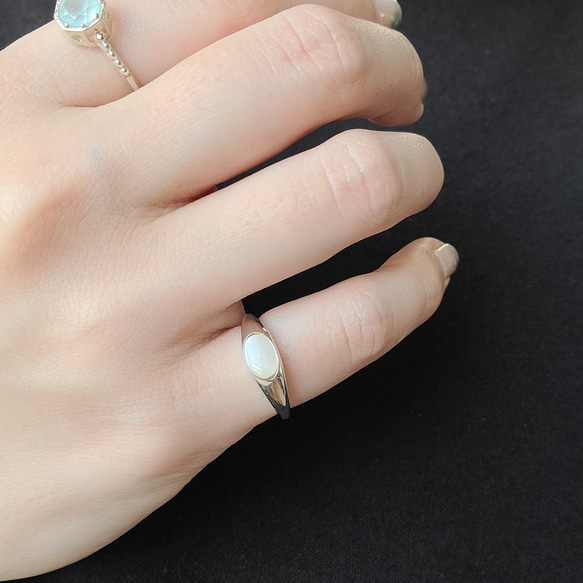 Mother of Pearl Signet RING ‐Beige‐/ SV925 ≪送料無料≫ シグネットリング 5枚目の画像