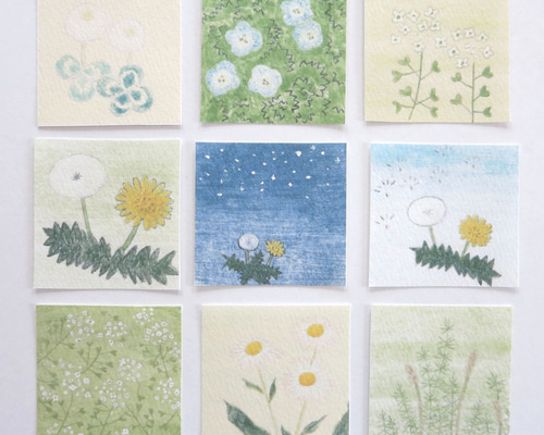 日本画ポスター】サイズも選べる春の雑草 9選 なずな・たんぽぽ