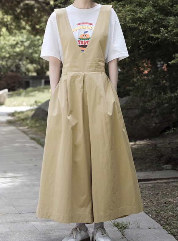 タンクトップスカート/ コットン100％ ゆったりのサロペットパンツ   レディース  カジュアルパンツ 10枚目の画像