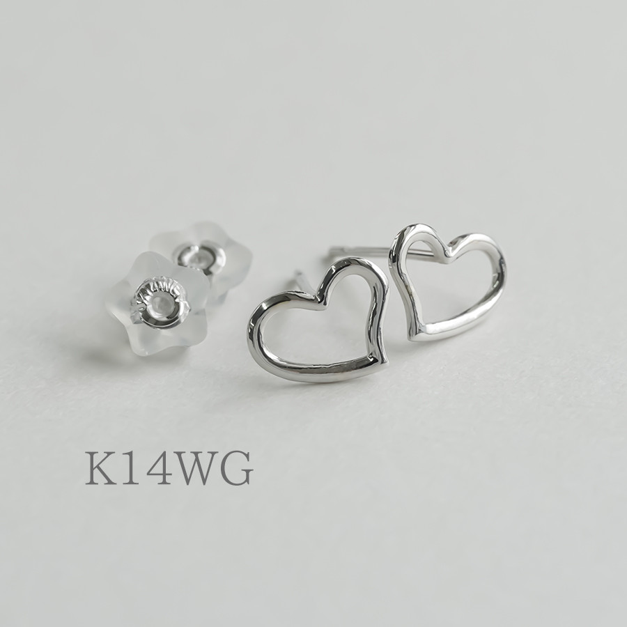 【特価】オープンハートピアス K14 ホワイトゴールド シェイプハート 14金 WG セカンドピアス【p1217】