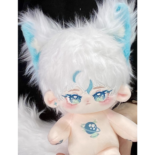 自作ぬいぐるみ・水色の男の子 20cmぬいぐるみ 着せ替えぬいぐるみ 格好いい 緑髪緑目の少年 耳