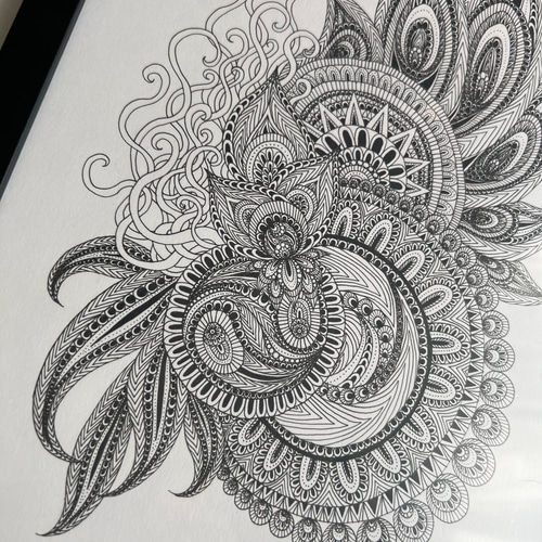 原画販売ゼンタングル風アート【モノクロ②/A4サイズ】 絵画 原画販売ゼンタングル風アート【モノクロ②/A4サイズ】 絵画