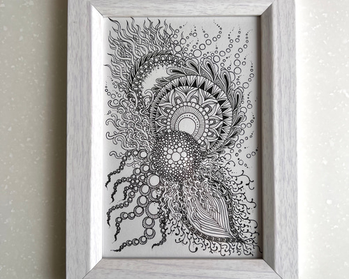 原画販売ゼンタングル風アート【モノクロ③/はがきサイズ】 絵画 原画販売ゼンタングル風アート【モノクロ③/はがきサイズ】 絵画