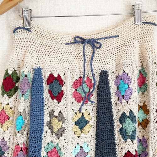 カラフル グラニースクエア スカート sizeL ロング カラフル グラニースクエア ニットスカート ロングサイズ