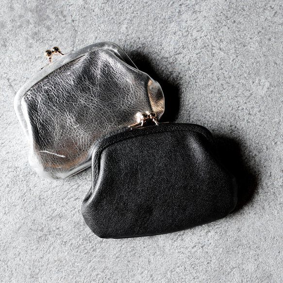 送料無料 小さい財布 ミニマム 革巻き がま口 国産 シュリンクスムース ミニ財布 ガマ口 ガマグチ ブラック 5枚目の画像