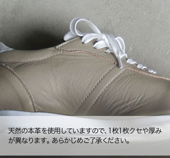 【顏色乾淨簡潔！ ] 纖薄但佩戴舒適！真皮成人男女通用運動鞋/白色 x 銀色 x Tsukushi 第11張的照片