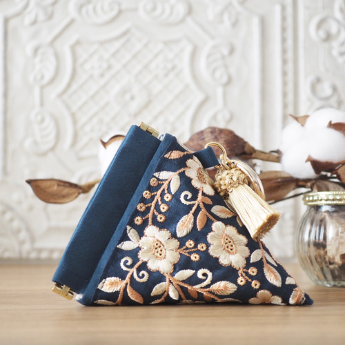 インド刺繍リボン》テトラポーチ / バネポーチ ポーチ Link.hand-made