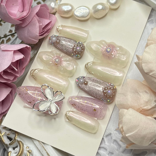 サイズオーダー♡ぷっくりフラワー×バタフライネイルチップ パープル  