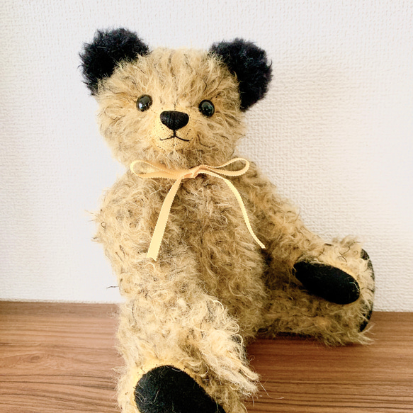 Nana Bee.♡ハンドメイド モヘア テディベア　イエローベージュxブラック 33cm 人気・おすすめ｜使いやすい・旅行におすすめ 品質保証 全国発送 在庫限り