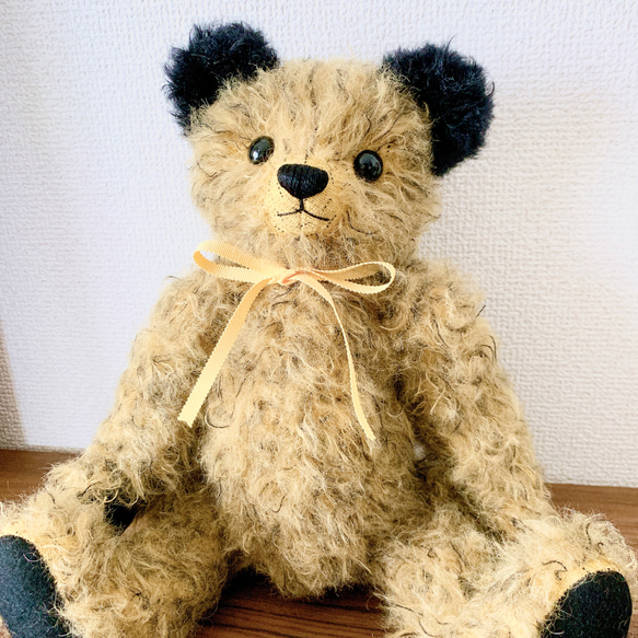 Nana Bee.♡ハンドメイド モヘア テディベア　イエローベージュxブラック 33cm 人気・おすすめ｜使いやすい・旅行におすすめ 品質保証 全国発送 在庫限り