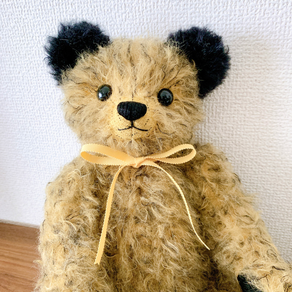 Nana Bee.♡ハンドメイド モヘア テディベア　イエローベージュxブラック 33cm 人気・おすすめ｜使いやすい・旅行におすすめ 品質保証 全国発送 在庫限り