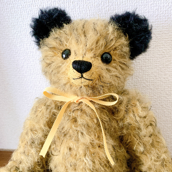 Nana Bee.♡ハンドメイド モヘア テディベア　イエローベージュxブラック 33cm 人気・おすすめ｜使いやすい・旅行におすすめ 品質保証 全国発送 在庫限り