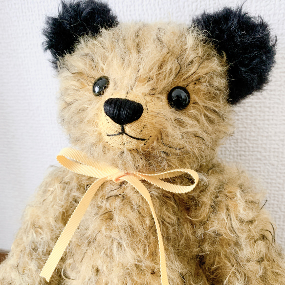 Nana Bee.♡ハンドメイド モヘア テディベア　イエローベージュxブラック 33cm 人気・おすすめ｜使いやすい・旅行におすすめ 品質保証 全国発送 在庫限り
