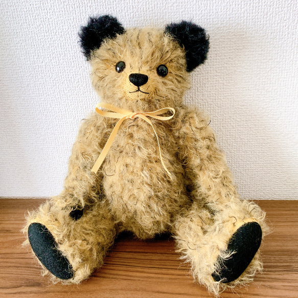 Nana Bee.♡ハンドメイド モヘア テディベア　イエローベージュxブラック 33cm 人気・おすすめ｜使いやすい・旅行におすすめ 品質保証 全国発送 在庫限り