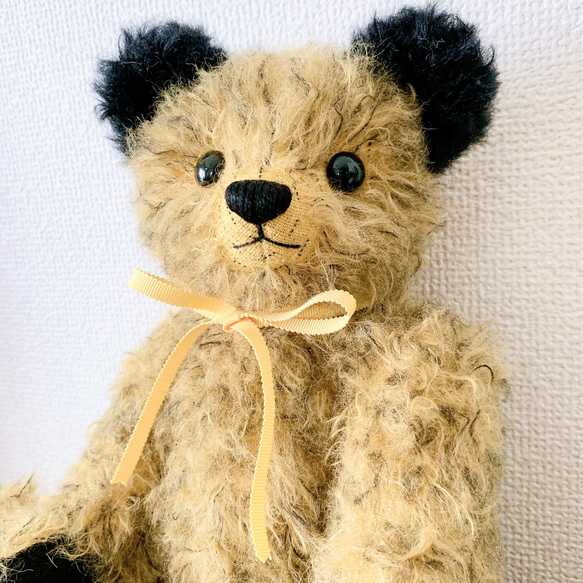 Nana Bee.♡ハンドメイド モヘア テディベア　イエローベージュxブラック 33cm 人気・おすすめ｜使いやすい・旅行におすすめ 品質保証 全国発送 在庫限り