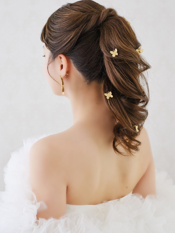 ヘッドドレス　ウェディング ゴールド　蝶々モチーフアレンジ　Uピン　髪飾り　成人式　結婚式　披露宴 お色直し MA145 3枚目の画像