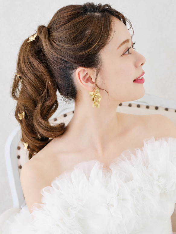 ヘッドドレス　ウェディング ゴールド　蝶々モチーフアレンジ　Uピン　髪飾り　成人式　結婚式　披露宴 お色直し MA145 4枚目の画像