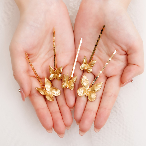 ヘッドドレス　ウェディング ゴールド　蝶々モチーフアレンジ　Uピン　髪飾り　成人式　結婚式　披露宴 お色直し MA145 12枚目の画像