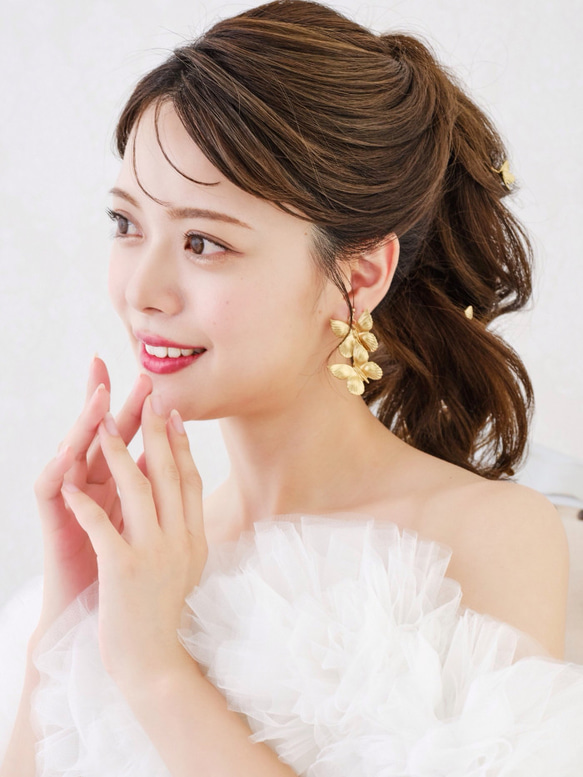 ヘッドドレス　ウェディング ゴールド　蝶々モチーフアレンジ　Uピン　髪飾り　成人式　結婚式　披露宴 お色直し MA145 2枚目の画像