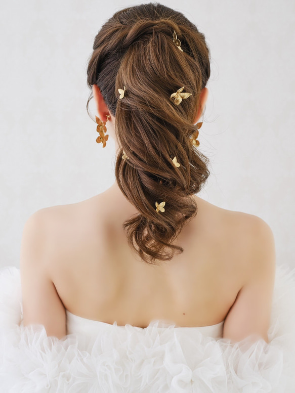 ヘッドドレス　ウェディング ゴールド　蝶々モチーフアレンジ　Uピン　髪飾り　成人式　結婚式　披露宴 お色直し MA145 5枚目の画像