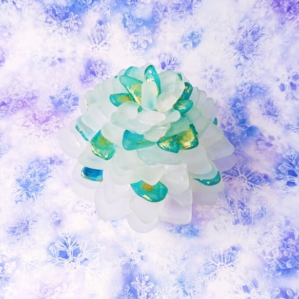 【海灯花】シーグラスのお花のランプシェード 青×緑×灰 款冬華（ふきのはなさく）ギフトラッピング対応 5枚目の画像