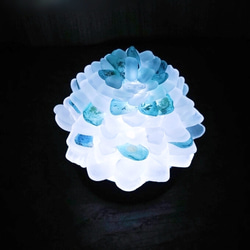 【海灯花】シーグラスのお花のランプシェード 青×緑×灰 款冬華（ふきのはなさく）ギフトラッピング対応 2枚目の画像