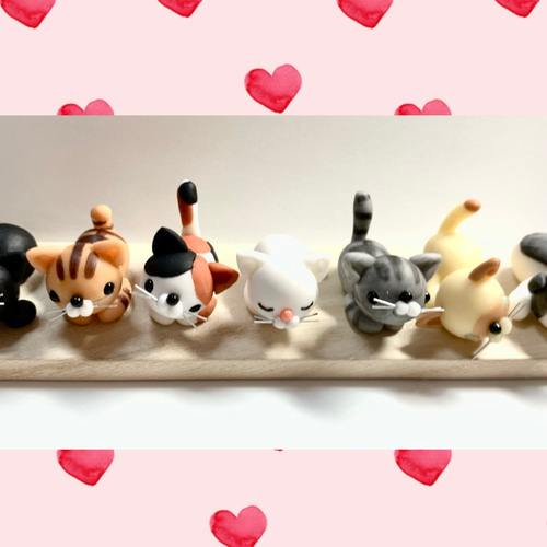 ☆猫ちゃん好きに！ 七匹猫ちゃん(受注生産) 樹脂粘土 置物
