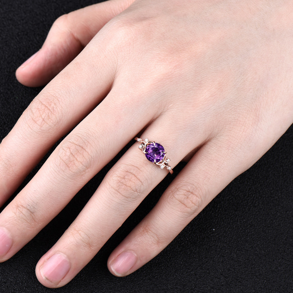 2 月の誕生石天然アメジスト婚約指輪天然紫水晶ブライダルリングケルトノットリング誕生日プレゼント記念ジュエリー 6枚目の画像