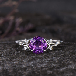 2 月の誕生石天然アメジスト婚約指輪天然紫水晶ブライダルリングケルトノットリング誕生日プレゼント記念ジュエリー 7枚目の画像