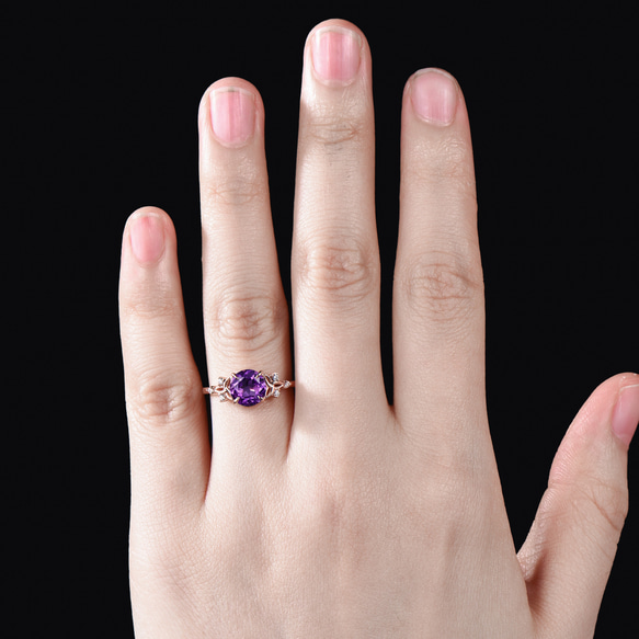 2 月の誕生石天然アメジスト婚約指輪天然紫水晶ブライダルリングケルトノットリング誕生日プレゼント記念ジュエリー 5枚目の画像