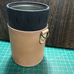 THERMOS 保冷缶ホルダー350ml缶用レザーカバー クロス縫いDカン付 5枚目の画像