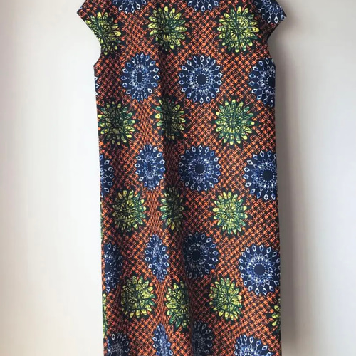 SALE☆735☆アフリカンプリント☆フレンチ袖☆ワンピース☆身幅56cm  