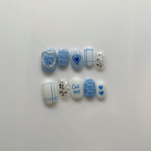 サイズオーダー品】ネイルチップ 【文字変更OK】落書きネイル 色鉛筆  