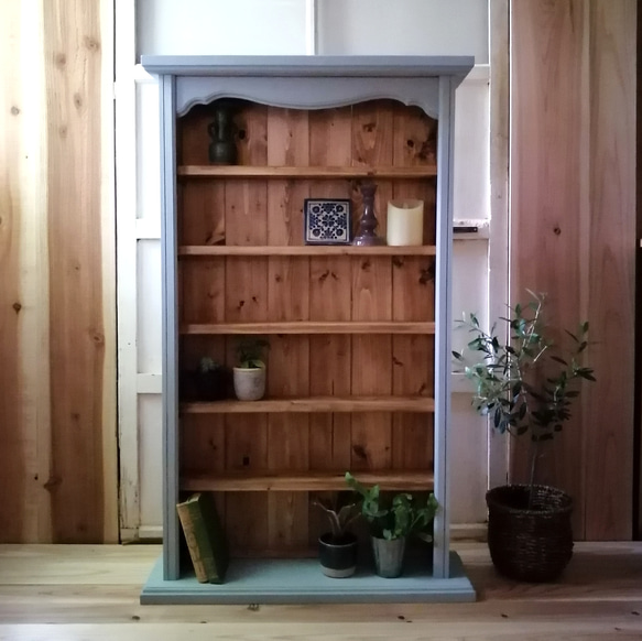 ヴィンテージ ディスプレイ オープン シェルフ 什器『 Vintage Shelf  』H1050 6段 ブルーグレイ 4枚目の画像