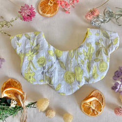 ☆グレージュ刺繍×マルチストライプ☆ ハンドメイドリバーシブルスタイ花柄