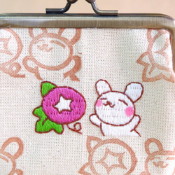 朝顔＆うさぎさん刺繍　マチ付きがま口(8,5cm)　(消しゴムはんこ柄)　※受注生産 2枚目の画像