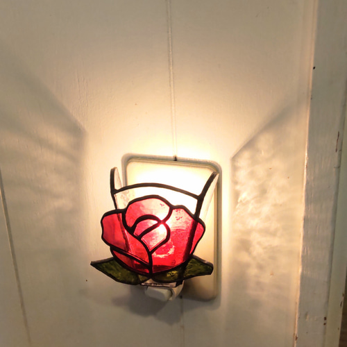 ステンドグラス製 真っ赤なバラのおやすみフットライト その他