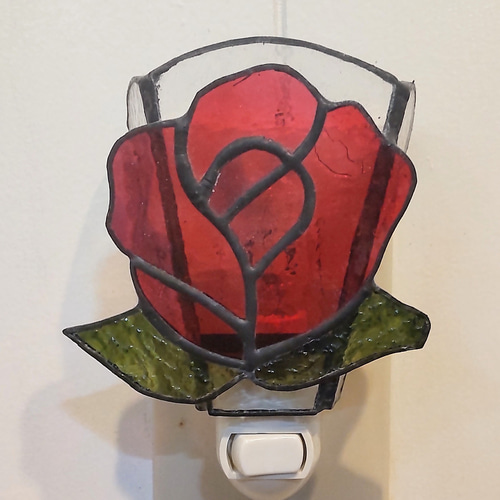 ステンドグラス製 真っ赤なバラのおやすみフットライト その他