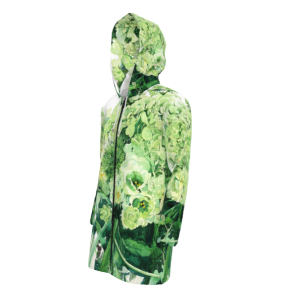 紫陽花ハンドメイド2024【受注製作】Green bouquet 全面柄レインコート　防水ジャケット 10枚目の画像