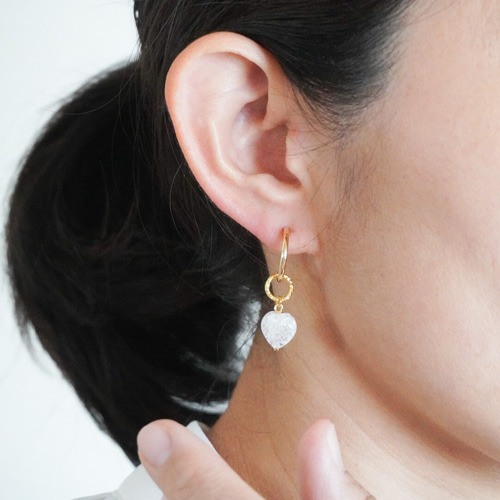 no.4231　秋色perl　ovalフープ　ピアス/イヤリング　天然石ピアス Baroque Pearl & Rose quartz 14KGFフープピアス(4way) チャーム