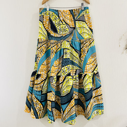 アフリカンプリント　ティアードスカート　夏色コーディネイト ウエスト調整可 12枚目の画像