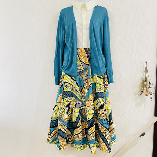 アフリカンプリント ティアードスカート 夏色コーディネイト  