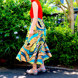 アフリカンプリント　ティアードスカート　夏色コーディネイト ウエスト調整可 2枚目の画像
