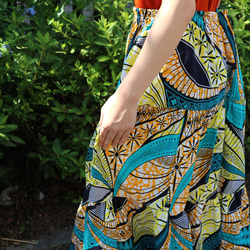 アフリカンプリント　ティアードスカート　夏色コーディネイト ウエスト調整可 6枚目の画像