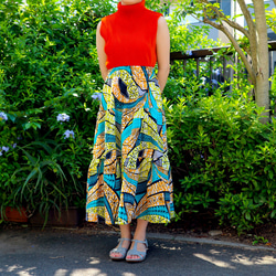 アフリカンプリント　ティアードスカート　夏色コーディネイト ウエスト調整可 1枚目の画像