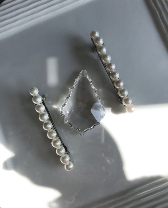あこや真珠バレッタ　８ミリ台　シンプルライン　♦︎和装♦︎まとめ髪 1枚目の画像